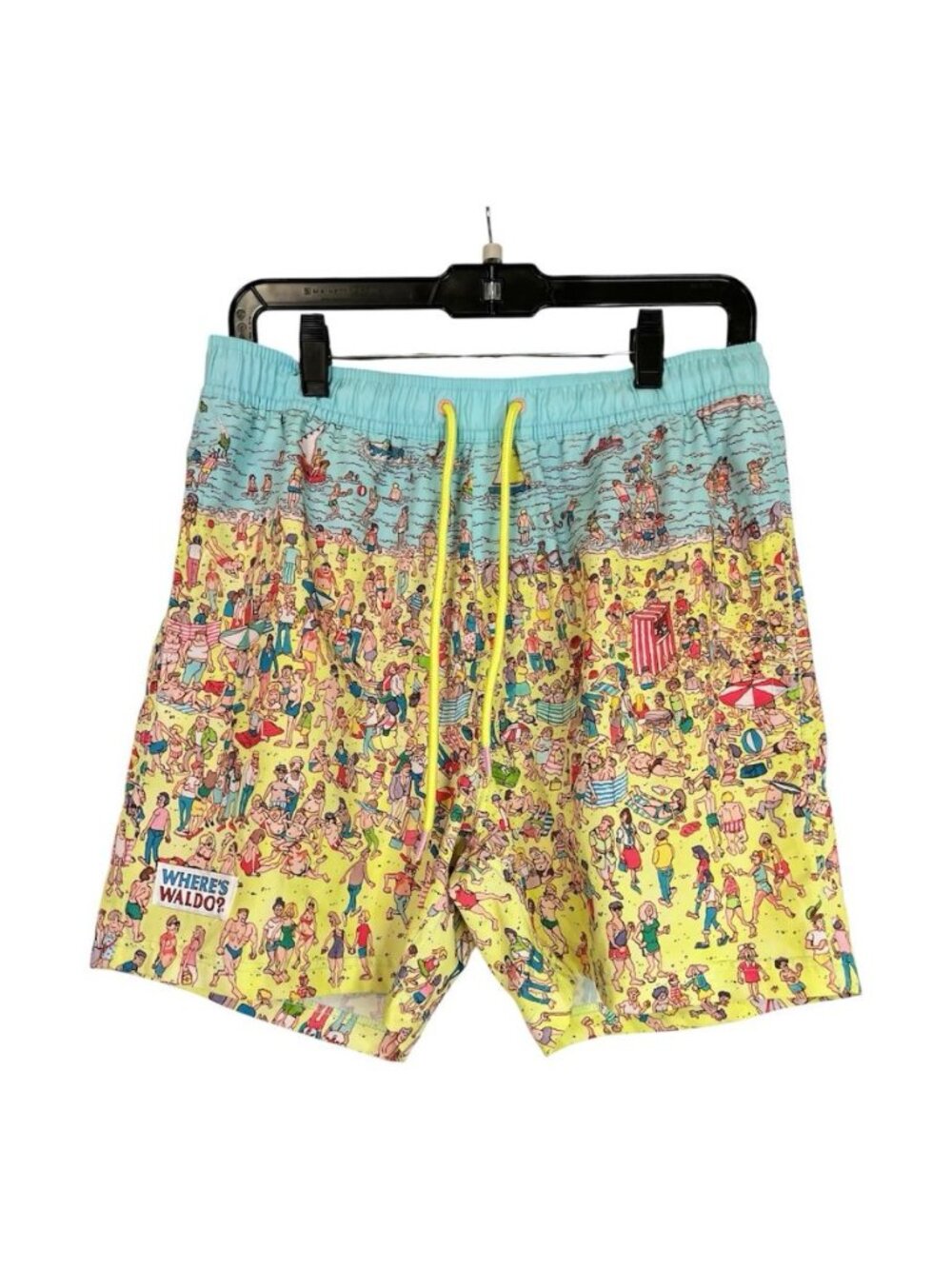 Dreamworks Where's Waldo Swim Shorts Sz M Beach Scene Drawstring 90s Nostalgia